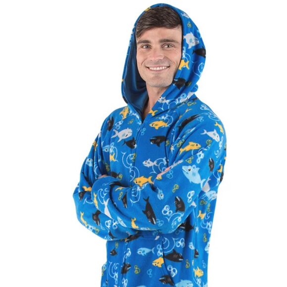 NWOT Jump In With Both Feet Shark Frenzy Onesie with Hood Size Large Plus - Picture 8 of 8